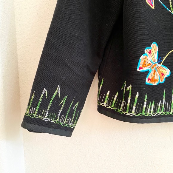 DRAPERS & DAMONS Black Embroidered Butterfly Jacket Petite Large Lined‎ - Picture 6 of 11